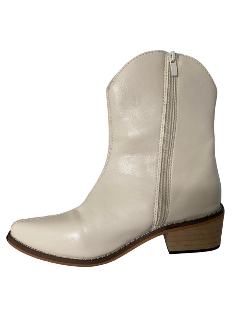 Ankle Bootie Women's Size 35 US 4. 5 Polyurethane Cream Zipper Pointed Toe - Picture 16 of 16